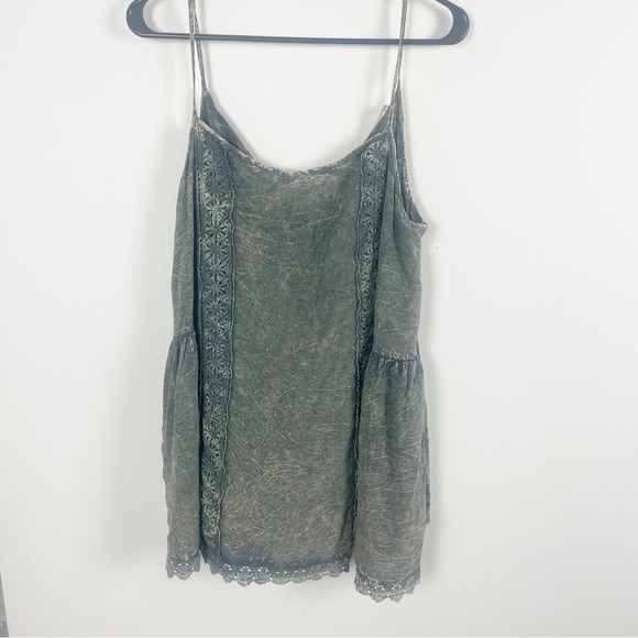 Altar’d State Slate Grey Lace Trim Boho Grunge Acid Wash Mini Tie Back Dress - Picture 1 of 8